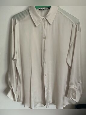 Zara Cream Button-Up Satin Shirt